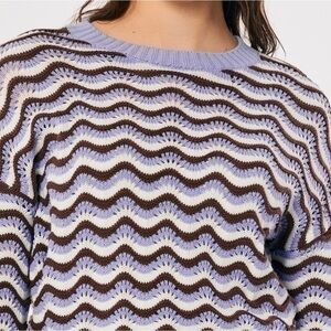 Hollister Purple and Brown Wave Pattern Crochet Sweater
